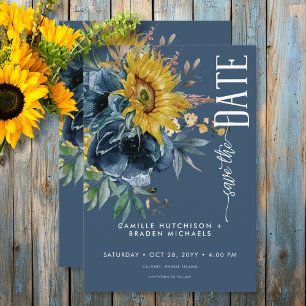 Save The Date Mariage Rustique Dusty Blue Sunflowers