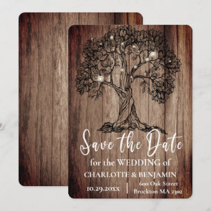 Save The Date Mariage Rustique en Bois de Chêne et Lumières de G