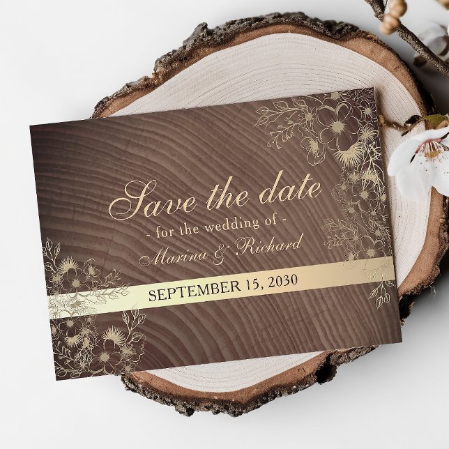 Save The Date Mariage rustique en bois floral d'automne (Créateur téléchargé)