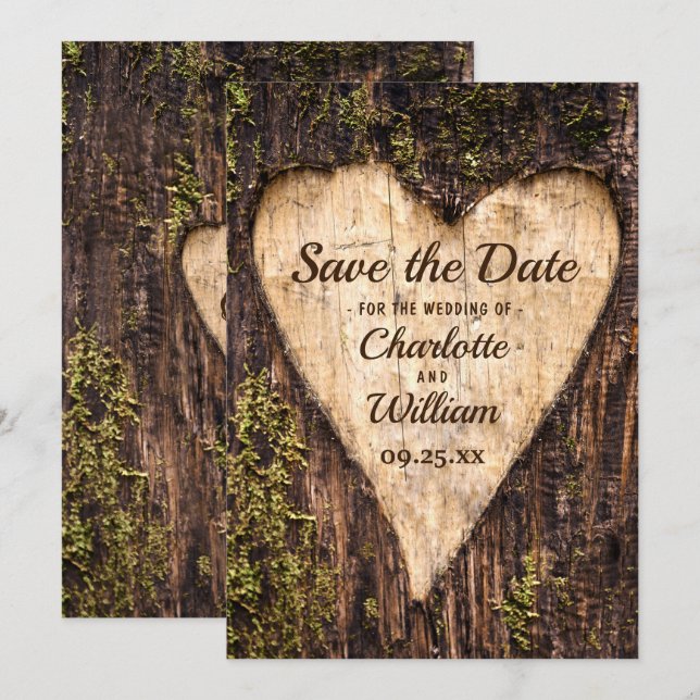 Save The Date Mariage rustique en écorce de bois (Devant / Derrière)
