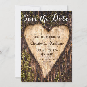 Save The Date Mariage rustique en écorce de bois