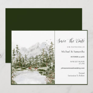 Save The Date Mariage Rustique en Forêt de Montagne à l'Aquarell