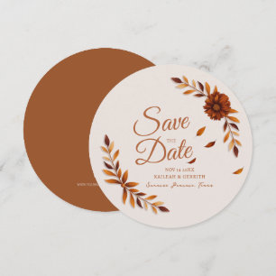 Save The Date Mariage Rustique Feuilles D'automne Brun Sienne Be