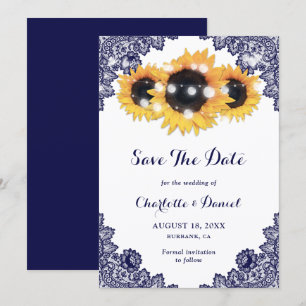 Save The Date Mariage Rustique Fleur de Tournesol en Dentelle Bl