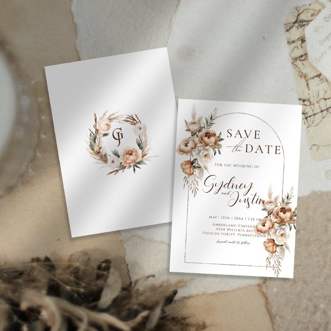 Save The Date Mariage rustique floral Pampas épouvantable (Créateur téléchargé)