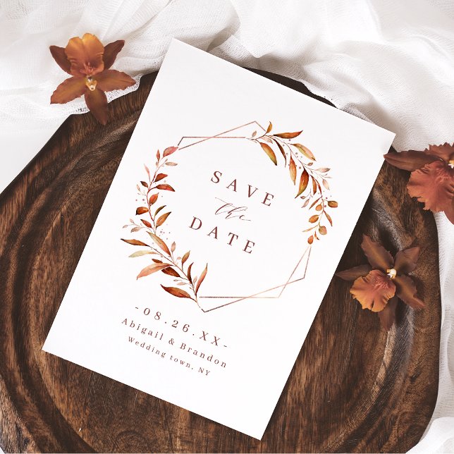 Save The Date Mariage rustique géométrique à verdure automnale m (Créateur téléchargé)