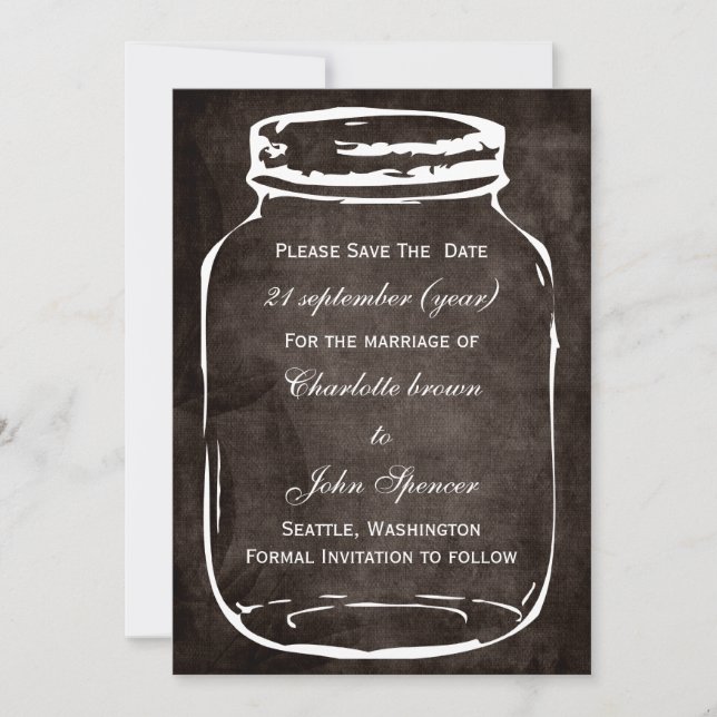 Save The Date mariage rustique mason jar enregistrer la date (Devant)