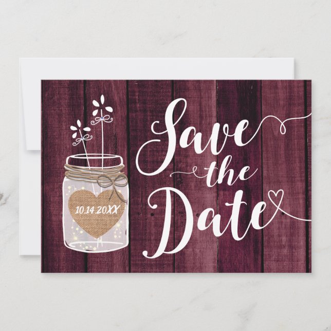 Save The Date Mariage Rustique Moderne en Bocal Mason - Épargnez (Devant)
