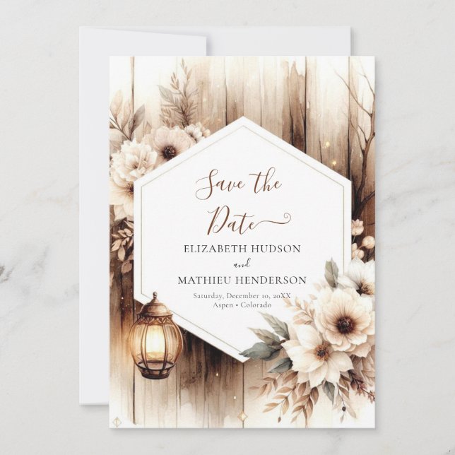 Save The Date Mariage rustique romantique (Devant)