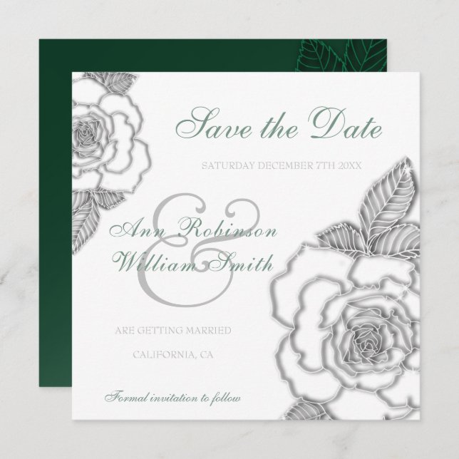 Save The Date Mariage rustique rose vert émeraude (Devant / Derrière)