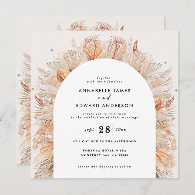 Save The Date Mariage rustique terre cuite pampas herbe botaniqu (Devant / Derrière)