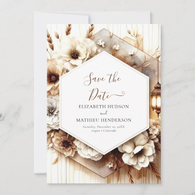 Save The Date Mariage rustique terreux personnalisé (Devant)