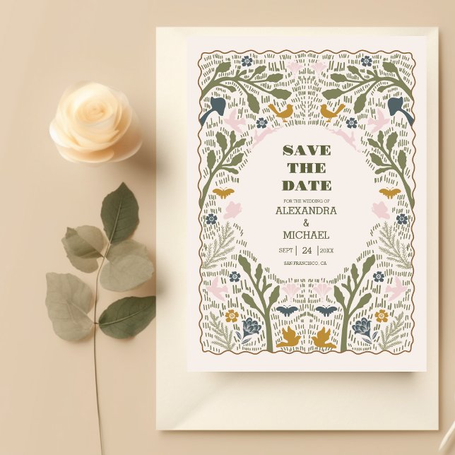 Save The Date Mariage Rustique Vert Fougère de la Forêt (Créateur téléchargé)