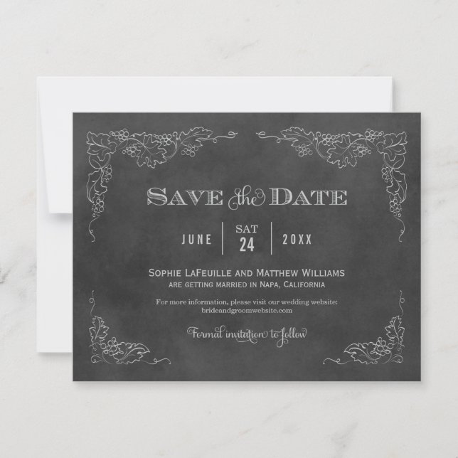 Save The Date Mariage rustique vintage sur tableau noir (Devant)