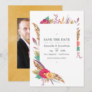 Save The Date Mariage safari photo à l'aquarelle florale