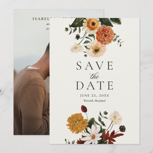 Save The Date Mariage sauvage de fleur de la Saint-Valentin Bour (Devant / Derrière)