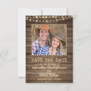 Save The Date Mariage Sauvez la date Lumières en bois rustique P