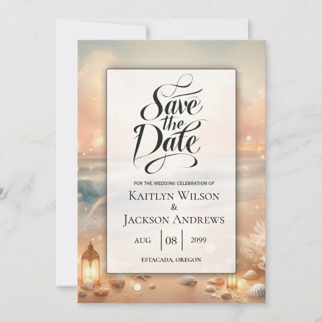 Save The Date Mariage Seaside Sparkle et Sunset Dreams (Devant)