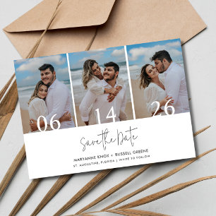 Save The Date Mariage simple à trois photos de plage