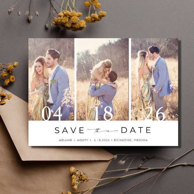 Save The Date Mariage simple à trois photos Enregistrer la date (Simple Three Photo Wedding Save the Date)