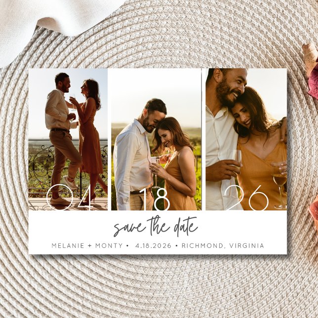 Save The Date Mariage simple à trois photos Enregistrer la date (Simple Three Photo Wedding Save the Date)