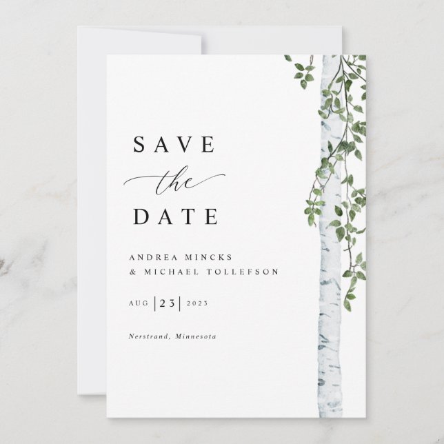 Save The Date Mariage simple Birch Tree (Devant)