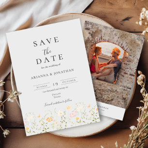 Save The Date Mariage simple Elegant Texte Photo Fleurs