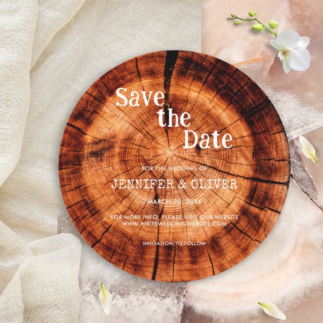 Save The Date Mariage simple en bois rustique en écorce (Créateur téléchargé)