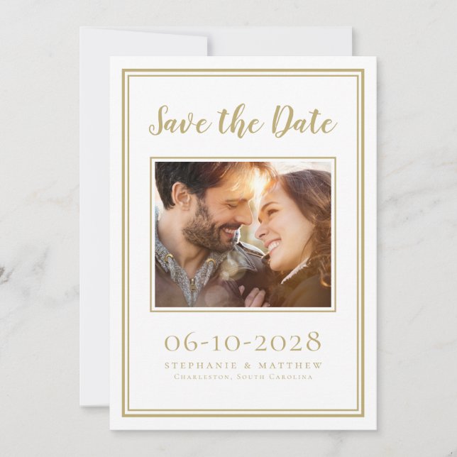 Save The Date Mariage Simple Fiançailles Photo Moderne Or (Devant)