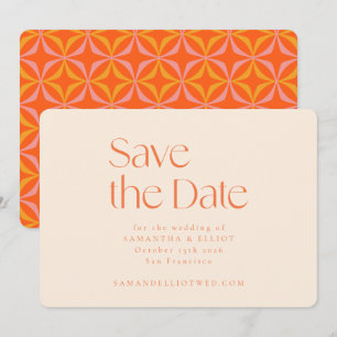 Save The Date Mariage Simple Géométrique Rétro Orange Moderne 