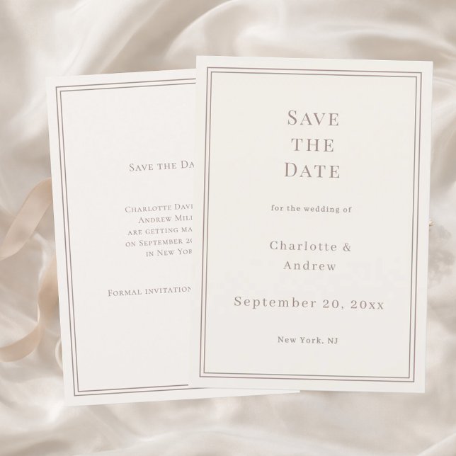 Save The Date Mariage simple luxe taupe ivoire moderne (Créateur téléchargé)