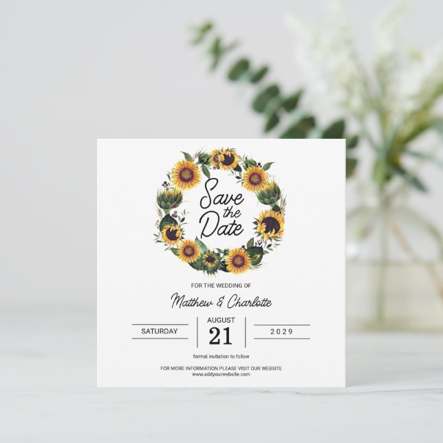 Save The Date Mariage simple moderne tournesol (Debout devant)