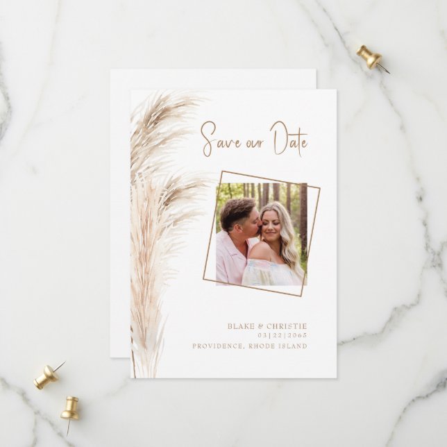 Save The Date Mariage simple photo de feuillage de Pampas (Devant/Arrière en situation)