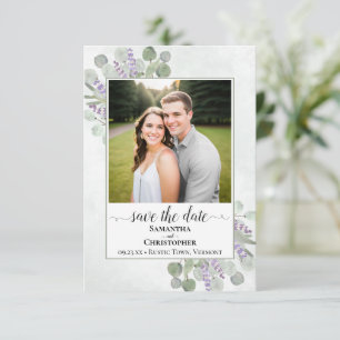 Save The Date Mariage simple photo rustique eucalyptus & lavande
