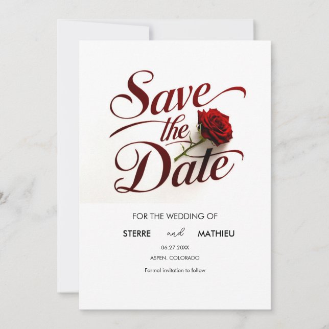 Save The Date Mariage simple Red Rose (Devant)
