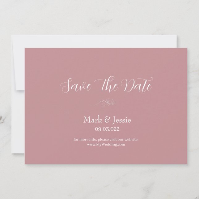 Save The Date Mariage simple rose et blanc ROE (Devant)