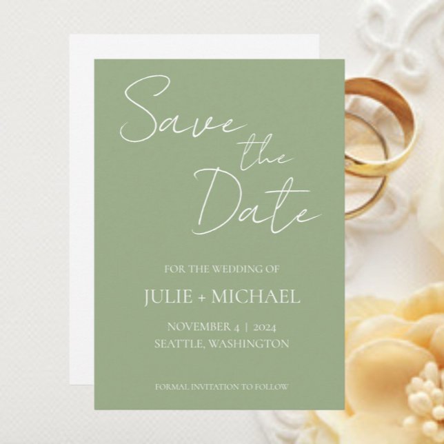 Save The Date Mariage Simple Style Vert Sauge (In Situ Wedding)