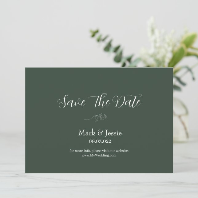 Save The Date Mariage simple vert foncé et blanc ROE (Debout devant)