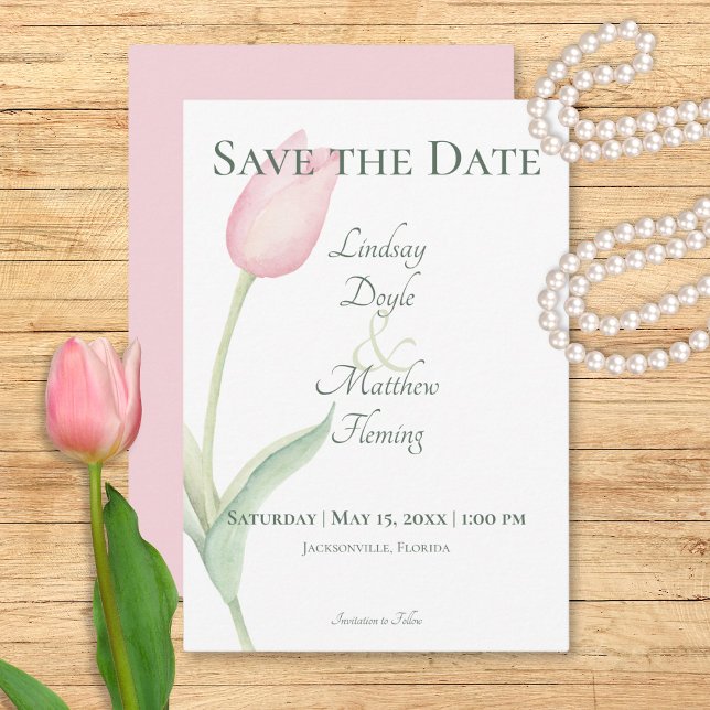 Save The Date Mariage solo Tulip rose (Pink Tulip Solo Wedding Save The Date)