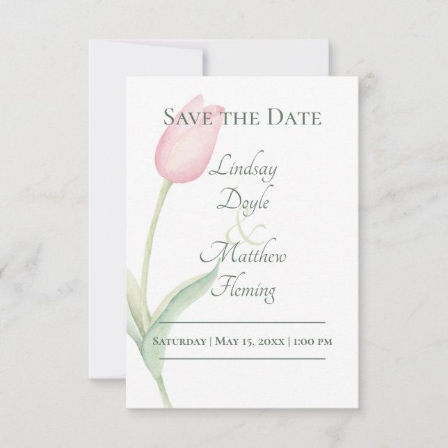 Save The Date Mariage solo Tulip rose (Devant)