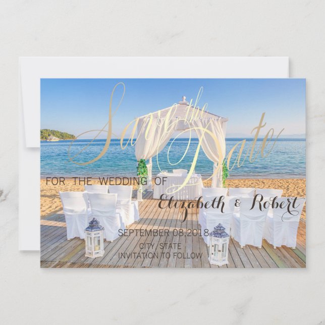 Save The Date Mariage sous l'arbre de plage tropicale Enregistre (Devant)