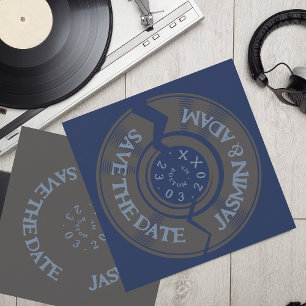 Save The Date Mariage Super Retro Navy Blue Vinyl Record