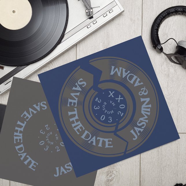 Save The Date Mariage Super Retro Navy Blue Vinyl Record (Créateur téléchargé)