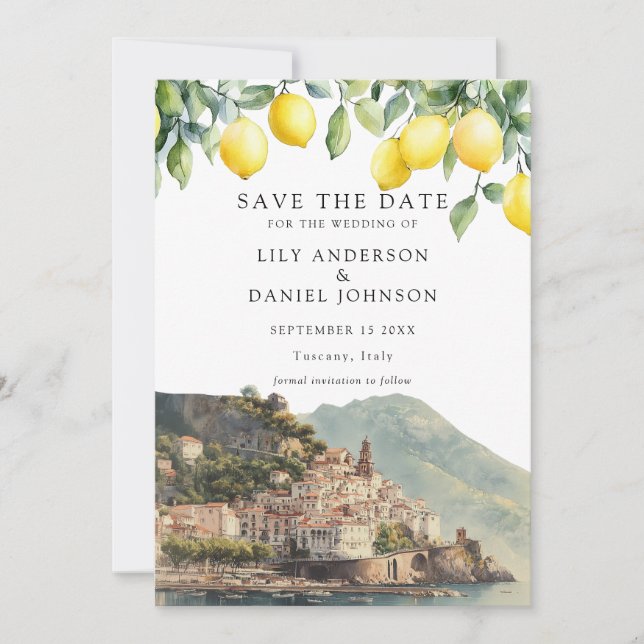 Save The Date Mariage sur la Côte d'Amalfi Italie Citrons (Devant)
