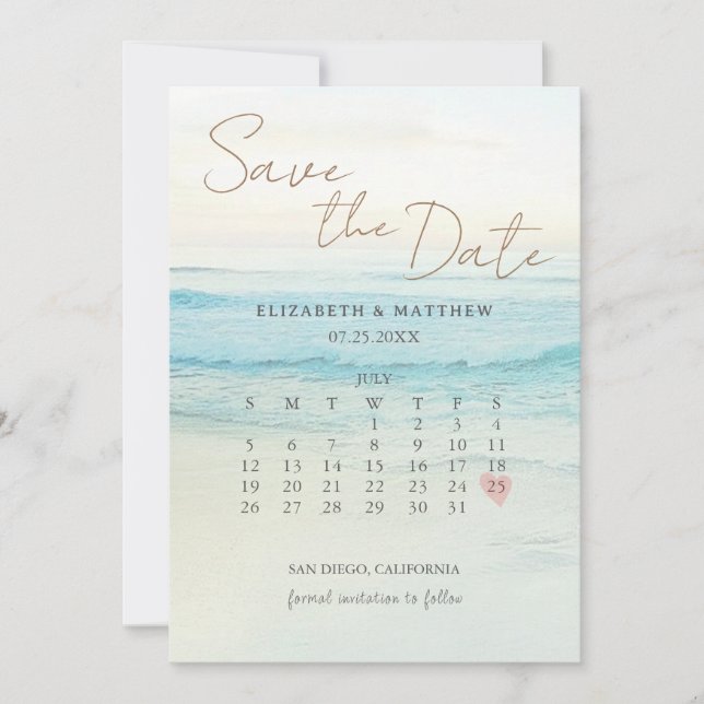 Save The Date Mariage sur la plage au coucher du soleil (Devant)