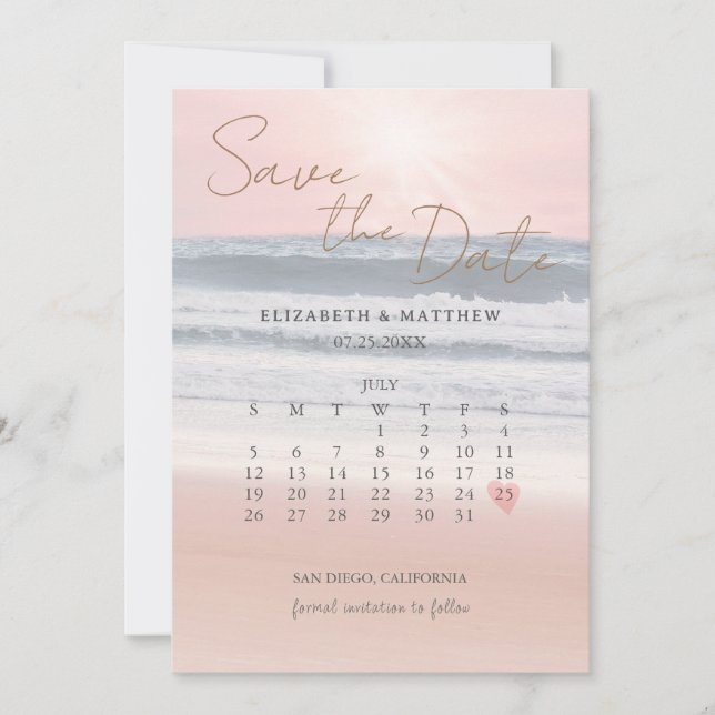Save The Date Mariage sur la plage au coucher du soleil (Devant)