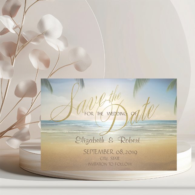 Save The Date Mariage sur la plage au coucher du soleil aux Palm (Créateur téléchargé)