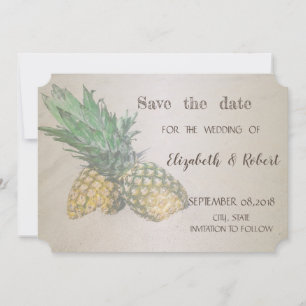 Save The Date Mariage sur la Plage au Pied d'un Ananas Sauvega