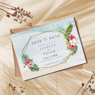 Save The Date Mariage sur la plage aux fleurs tropicales