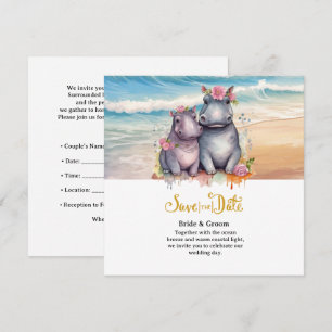 Save The Date Mariage sur la Plage avec un Couple d'Hippopotames